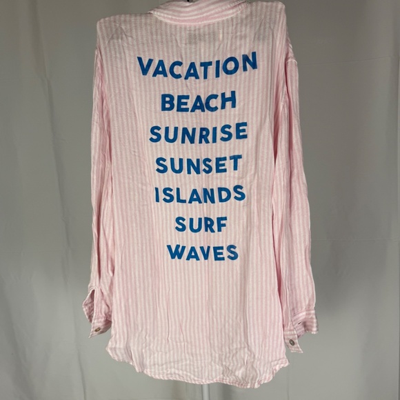 Vintage Havana Locals Only Oversized Striped Button Down Pink/White Graphic Sz M - Picture 2 of 14
